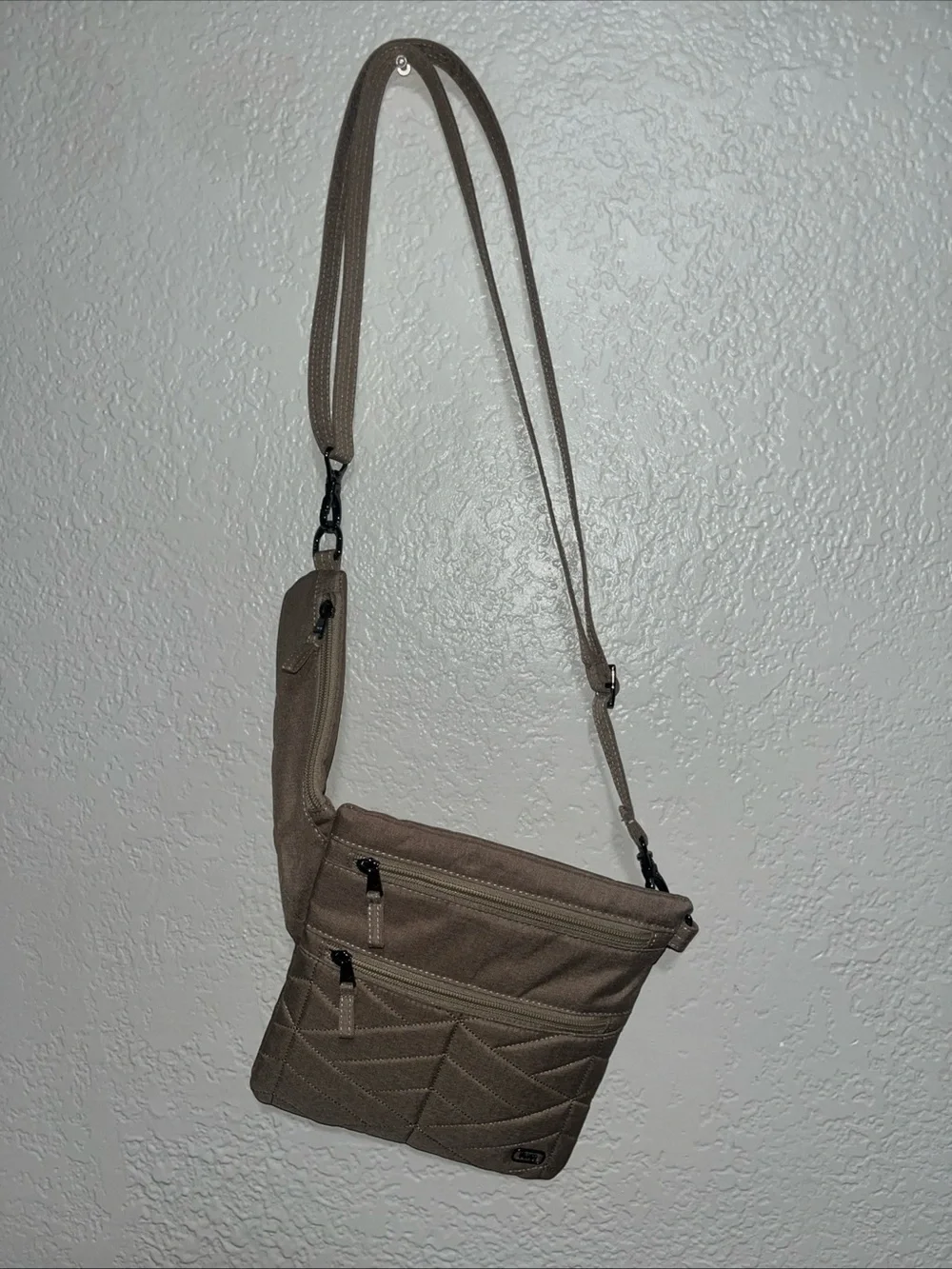 lug Quilted Messenger Sling Bag in Taupe